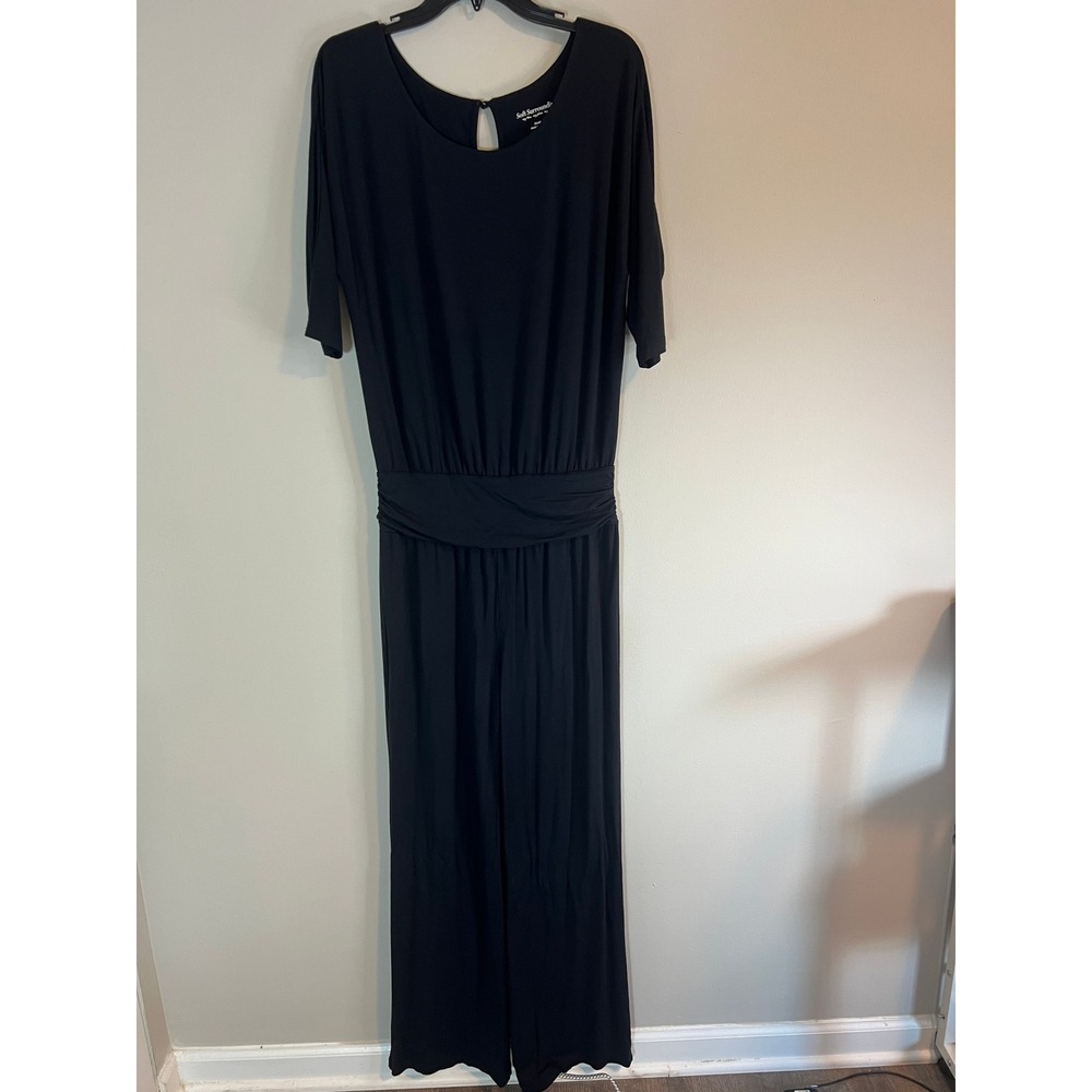 Soft Surroundings Black Ruched Waist Modal Jumpsuit Wide Leg 28719 Mens Small